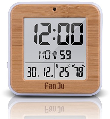 FanJu FJ3533W LCD Digital Wecker Kleiner mit Doppelalarm,Batterie Betrieben,Auto-Nachlicht,Innentemperatur und Luftfeuchtigkeit ,Schlummerfunktion,Datum ,Uhren fürs Kinderzimmer