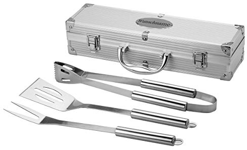 polar-effekt Grillkoffer Set BBQ Koffer mit Gravur - Personalisierbares Edelstahl Grillbesteck 3-teilig ideal zum Grillen - Pfannenwender, Gabel und Grillzange - Geschenk für Männer