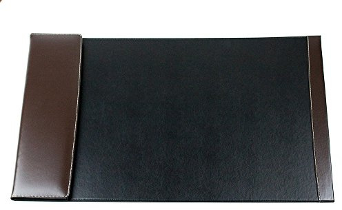 DELMON VARONE - Personalisierbare Schreibtischunterlage mit Klappleiste inkl. Block & Kalender 2026/2027, Cambridge Top Grain Leder schwarz/braun Rutschfeste Schreibunterlage abwaschbar 66x43 cm