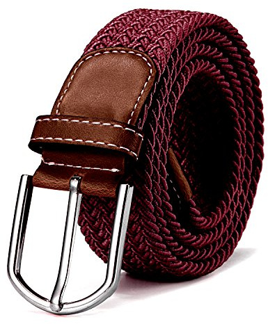 DonDon Stoffgürtel Stretchgürtel geflochten und elastisch Gürtel für Damen und Herren Länge 100 cm bis 130 cm bordeauxrot