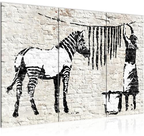 Runa Art Wandbilder Banksy Washing Zebra Bild XXL Loft Wohnzimmer Weiss Street Art 120 x 80 cm 3 Teilig 012931a