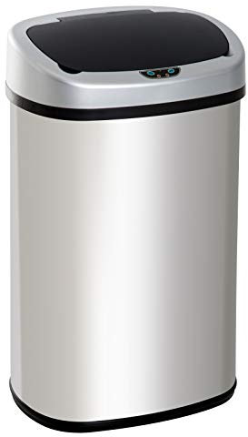 HOMCOM Cubo de Basura Apertura Automática Sensor Papelera Reciclaje para Cocina Dormitorio 58L Acero Inox