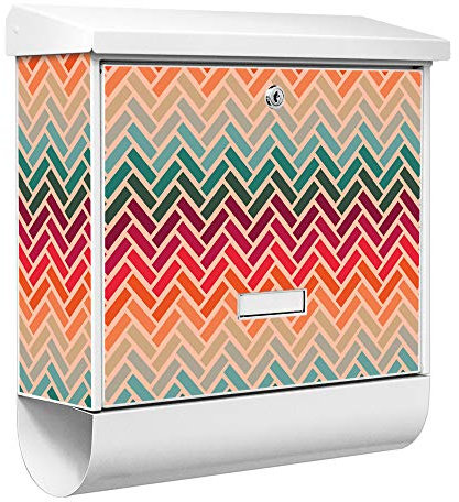 banjado® Burgwächter Briefkasten Weiß 38x39x12cm mit Motiv Fischgräten/Briefkasten mit Zeitungsfach/Briefkasten mit Zeitungsrolle/Postkasten inkl. Montagematerial & 2 Schlüsseln