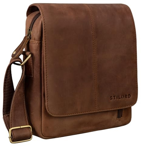 STILORD Matt Mariconera Piel Auténtico para Hombres Bolso Vintage para Hombres Bolsito Mensajero Bolsa de Hombro o Bandolera Cuero Color:Messina - marrón
