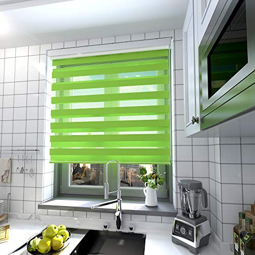 interGo Doppelrollo Klemmfix Ohne Bohren, B140cm x H150cm Duo Rollo mit Aluminium Kassette, Seitenzugrollo Easyfix für Fenster & Türen - Grün