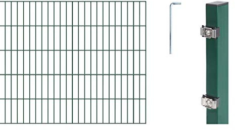 Alberts 648794 Doppelstabmattenzaun als 20 tlg. Zaun-Komplettset | verschiedene Längen und Höhen | grün | Höhe 100 cm | Länge 18 m