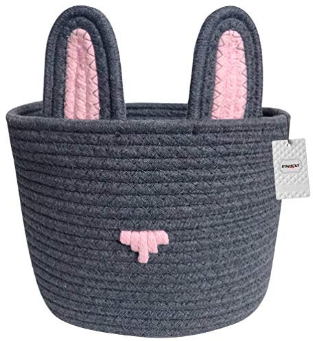 Inwagui Faltbare Aufbewahrungskorb Baumwolle Seil Aufbewahrungsbox Hase Deko Korb Kinderzimmer Spielzeug Organizer Baby Windeltasche (Grau)