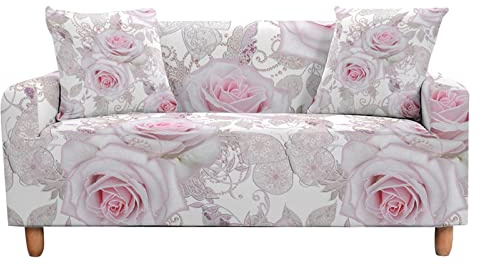 Mateju 3D Rosendruck Stretch Sofabezug 1/2/3/4 Sitzer, Antirutsch Sofaüberwürfe Ecksofa Couchbezug L Form Sofa Spannbezug Sesselbezug für Wohnkultur (Rosa Schmetterling,2-Sitzer 145-185cm)
