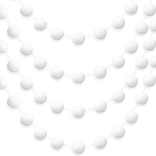 4 Stück Weihnachten Wolle Filzball Girlande 2,2m Weiß Pom Pom Hängende Wolle Filzball Girlande für Wand Zimmer Ostern Halloween Weihnachtsbaum Dekoration