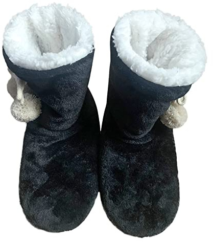 IBLUELOVER Pantoufles Hiver Chaud Femmes Hommes Chaussons Intérieur Super Doux Thermique Chaussures de Maison Bottes en Peluche avec Pompom Mules Confortable Slippers Invités Voyage Bureau Noël