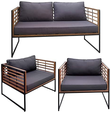 OUTLIV. Loungeset 3-TLG. aus Stahl und Akazie in Schwarz und Natur