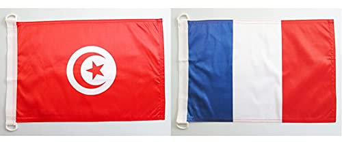 AZ FLAG Pavillon Nautique Tunisie 45x30cm - Drapeau de Bateau Tunisien 30 x 45 cm & Pavillon Nautique France 45x30cm - Drapeau de Bateau français 30 x 45 cm