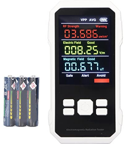 Rivelatore Portatile di Radiazioni, Dosimetro Digitale del Contatore Geiger Tester di Radiazioni Elettromagnetiche con Batteria Monitor di Radiazioni RF per Casa, Ufficio, Fabbrica (Bianco)