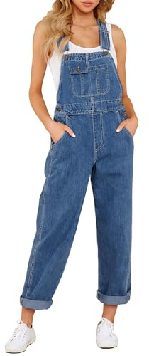 Roskiky Tuta in denim da donna con gamba dritta, jeans a vita regolare, con bretelle regolabili comode, Blu, XL