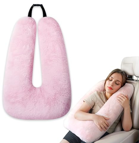 Atablyn Pink Soft Cotton Travel Neck Pillow -Ergonomic Support for Child and Adult Car Seats, Cozy Compact Pillow for Long-Distance Travel Essentials