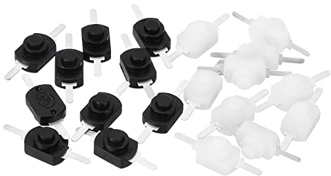PATIKIL Enganche Pulsador Botón Interruptor, 20uds Recto Pies ON/OFF Autobloqueo DC 30V 1A Micro Control Interruptor para Linterna Luz Lámpara Pared Toma Bricolaje, Negro/Blanco
