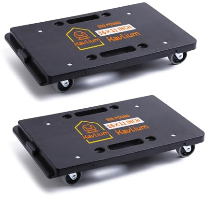Kavlium Furniture Dolly, Heavy Duty, Black, 4 Wheels, 500 lbs Capacity, 2 Pack | 500 Lbs Total for 2 Dollies;Interlocking Design for Larger Loads;Ideal for Furniture,Cabinets,Boxes,and Appliances.