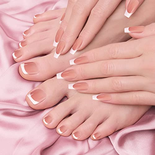 48 Piezas Uñas Falsas para Dedo del Pie y Uñas Postizas Francesas Set, Puntas de Uñas de Cubierta Completa, Uñas Postizas Pies para Mujeres y Niñas Decoración de Uñas