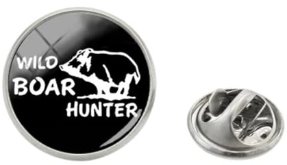 Anstecknadel mit Wildschwein-Jagd-Logo, Edelstahl, Jagd, Glas-Cabochon, handgefertigter Schmuck, Halsbandnadel, Schmuck, Metall