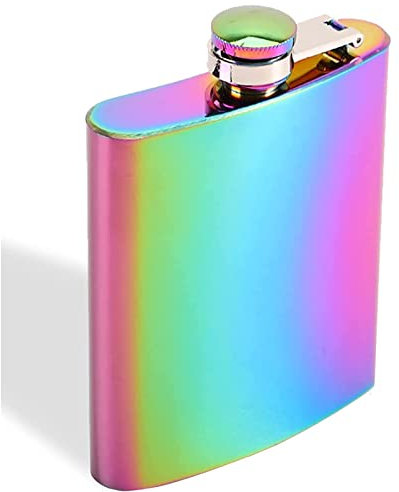 JEOPKO Stainless Steel Hip Flask, 6oz Portable Flask Rainbow Colored Pocket and Leak Proof,Stainless Small for Hiking, Hunting, Camping.