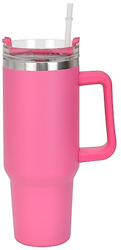 Isolierbecher Edelstahl Vakuum Doppelwandiger, 1200 mL Tragbare Autobecher Becher Tumbler, Isolierter Becher schweißfest, Isolierter Thermo Trinkbecher Edelstahl mit Griff, Thermobecher (Rosarot)