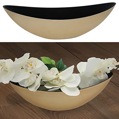 Cepewa Dekoschale │ 34x11,3x11cm Kunststoff Gold schwarz │ Pflanzschale in Bootsform (1 x oval Gold schwarz 34x11,3x11cm)