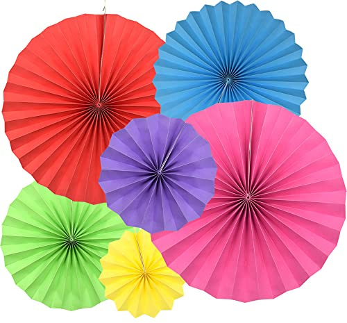 Yosawo 6 Stück Hängende Papierfächer Papier Fächer Party Dekoration（Farbig） | Party Dekoration, Papier Pompoms Aufhängen Fächer Girlande für Fiesta Hochzeit Geburtstag Festival