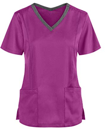 KBOPLEMQ Casacca da Lavoro da Donna, Abbigliamento per la Cura, Taglie Forti, Divisa Tinta Unita a Maniche Corte, Scollo a V Con Tasche, Lilla, L