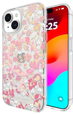 Kate Spade New York iPhone 15 Phone Case, Compatible with MagSafe - Flowerbed Pink Ombre