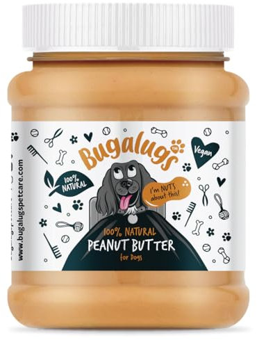 Bugalugs Dog Peanut Butter - 100% Natural Peanut Butter For Dogs & Puppy - Dog Food Toppers For Dog Lick Mats- Protein Treat Paste Free From Palm Oil, Wheat & Gluten free & No Sugar or Xylitol