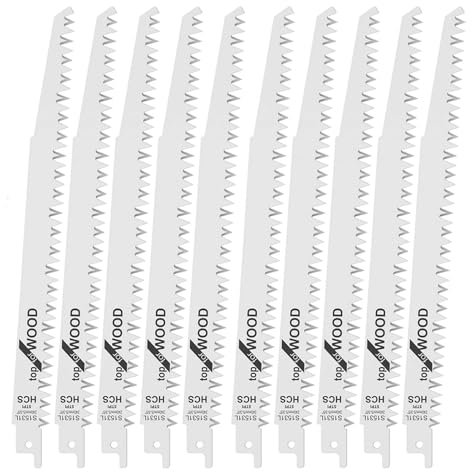 Bestgle 10pcs Reciprocating Saw Blades Set, 240mm 5TPI Wood Pruning Sabre Saw Blades, High Carbon Steel Heavy Duty Blades for Cutting Wood, PVC, Firewood & Green Timber