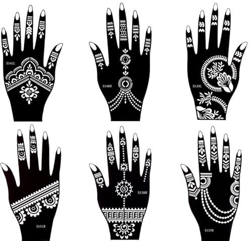 Lot de 6 feuilles de pochoir de tatouage pour tatouage au henné peinture à la main Tigris