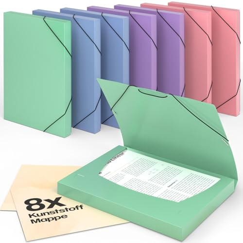 ACROPAQ - 8 x Sammelmappe A4 - Heftmappe A4 Kunststoff, Bis zu 200 Seiten, Wind, Farbkollektion 'Natur' - Dokumentenbox, Heftebox, Sammelbox