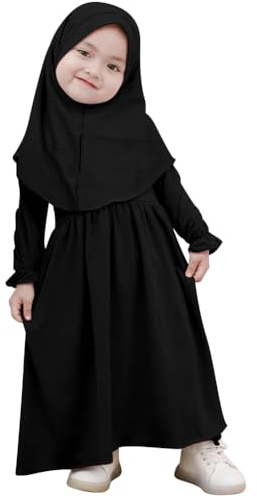 Muslimisches Kleid f?r Baby M?dchen Abaya Maxikleid Mit Hijab Gebetskleidung f?r Kleinkinder Neugeborene Islamisches Gebetskleid Ramadan Kaftan Dubai Outfit Einfarbig Zweiteilig Schwarz 18-24 Monate