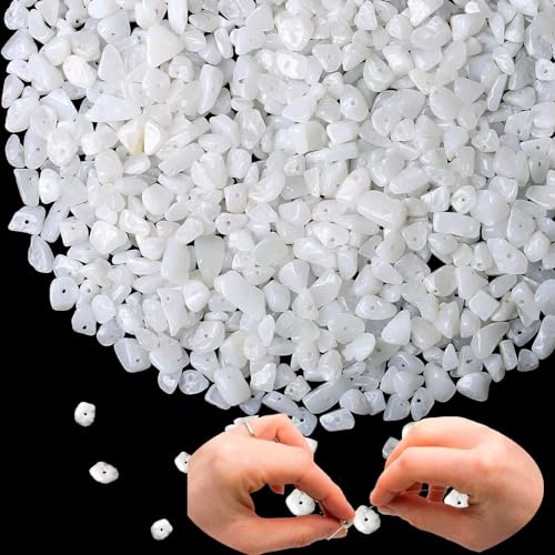 XIANNVXI 400pcs Weiße Jade Perlen zum Auffädeln - Kristalle Naturstein für Armbänder Ketten Machen - Unregelmäßige Edelsteine Gebohrt DIY Schmuck 5-8mm