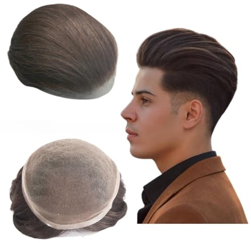 Toupee Für Männer Haarteile Weiche Schweizer Spitze 10x8 Männer Toupee Menschliches Haar Ersatz System für Männer Haarprothese Männer Haar Patch Units Implant für Männer (#2 Dark Brown)