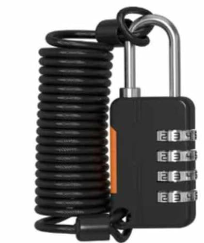 CADENAS 4 chiffres+Cablette 90cm-Antivol Casque Moto - Cadenas Casque Moto -cable Acier Souple - Accessoire Sécurité - Attache Casque Moto, vélo,portail, hangar…étanche, intérieur, extérieur (noir)