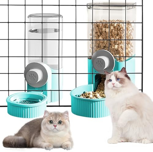 PRITOK Kaninchenfutter Wasserspender Meerschweinchen Trinkflasche: Trinkflasche Kaninchen Automatischer Tierfutterspender Futternapf Kaninchen für Hasen, Chinchilla, Igel, Frettchen, Hamster(Blau)