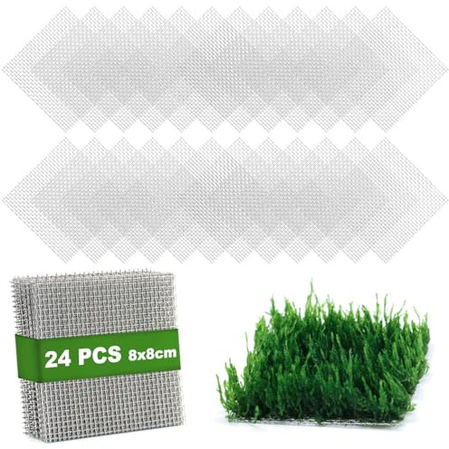 LINLAN 24 Pieces 3.1X3.1in (8X8cm) Aquarium Moss Mesh, 304 Stainless Steel Aquatic Moss Wall for Fixing and Propagating Aquatic Mosses, DIY Aquarium Filtration, and Aquascaping