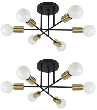 CBJKTX 2ER Deckenlampe Vintage Deckenleuchte E27-6 Flammig Retro | Wohnzimmerlampe Industrial Schlafzimmerlampe Gold aus Metall für Schlafzimmer Küche Esszimmer Wohnzimmer (ohne Leuchtmittel)