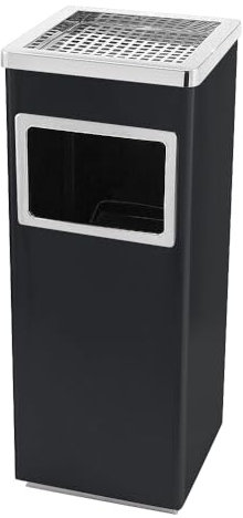 HUOLE Cenicero de Pie Rectangular para Exteriores de Acero- Cenicero Exterior con Papelera Extraíble. Papelera con Rejilla para Apagar Cigarrillos. 35L-24 * 24 * 60 cm-1 ud.-negro