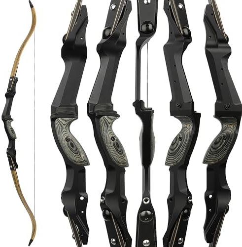 SHARROW Recurvebogen Set Erwachsene 30-65Lbs ILF Bogen Riser Wettbewerbsbogen BogenschießEn Set Jagdbogen Recurve Bogen Links Rechtshänder (Holzfarbe-Linkshänder, 64Zoll-45LBS)