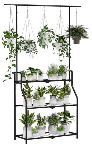 Bamworld Hanging Plant Stand Indoor Outdoor, 3 Tier Hanging Plant Shelf for Multiple Plants, Large Heavy Duty Flower Pot Stands for Patio Garden Balcony Living Room Bedroom