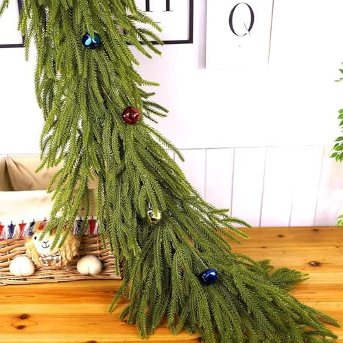 Norfolk Pine Garland, Real Touch Branches - Faux Cedar Christmas Decor for Table, Mantle (Green, 2.7m)
