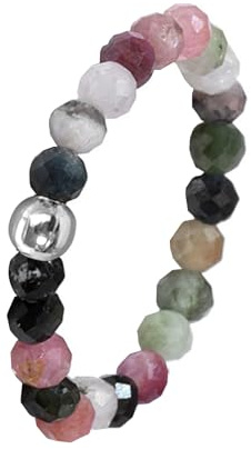Hernin Naturstein Perlen Ringe Damen Elastisch Naturstein Stretch Ring Kristall Perlen Ring mit Silberperle Anti Stress Ringe Stapelbar Rings für Damen Mädchen