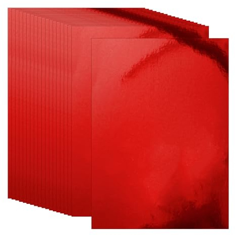 20 Stück 250 g/m² A4 Größe Metallic-Karton Papier Karton Spiegel Bastelpapier Farbe Karton Lager Glitzer Kartenherstellung Papier Glänzend Bastelkarton Blätter für DIY-Projekte, Rot