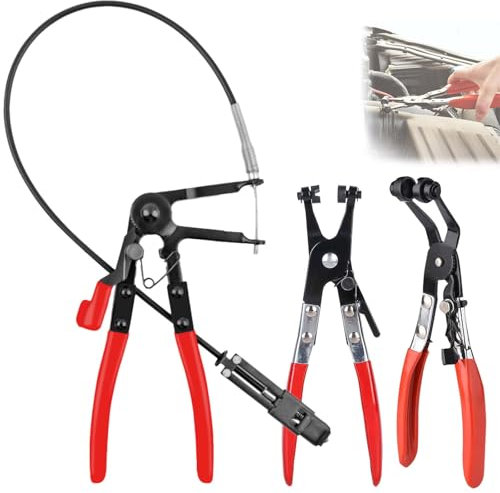Set di 3 pinze per tubi flessibili, pinze per fascette a molla, pinze per tubi con collo dritto, funzione di bloccaggio a cricchetto, set di attrezzi per riparazioni auto