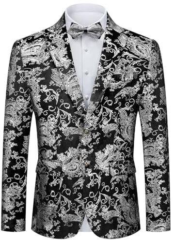 Autsel Mens Casual Blazer Two Buttons Tuxedo Dinner Jacket Floral Print | Paisley Jacquard Stylish Coats Formal Business Suit Outerwear for Men