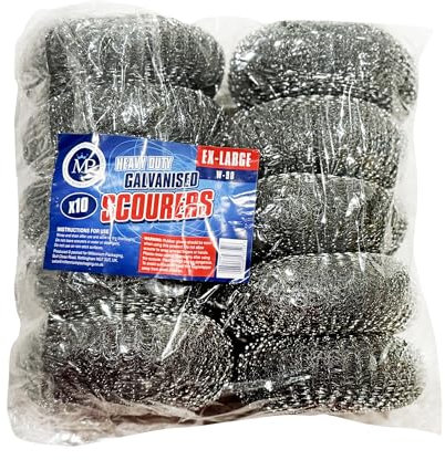 10Pcs W90 Professional-Grade Large Heavy Duty Galvanised Steel Scourers 80g, for Removing Stains from Oven, Grill, BBQ Pots Made in UK
