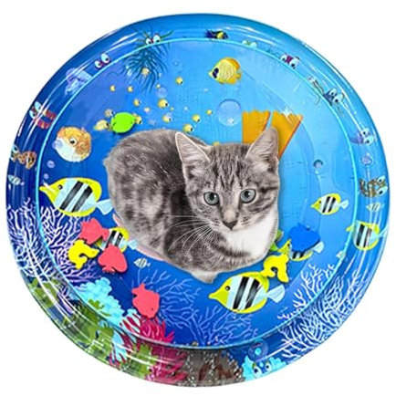 Pet Water Sensory Pad für Katzen - Verbesserte Aqua -Spielmatte, Kitten Interactive Water Playpad | Unterhaltsame Spielzeuge für Innenkatzen, erfrischende aufblasbare kühle Matte, kreisförmige Wasserb